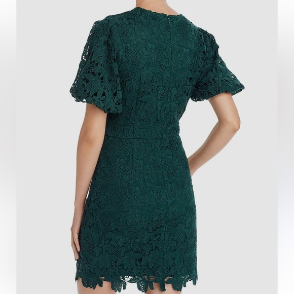 AQUA Green Floral Lace Puff-Sleeve Mini Dress S | NWT $245 - Picture 2 of 11